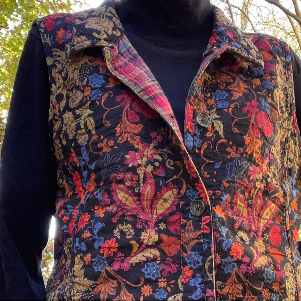 Reversible Quilted Vest, Button Front, Plaid or Floral